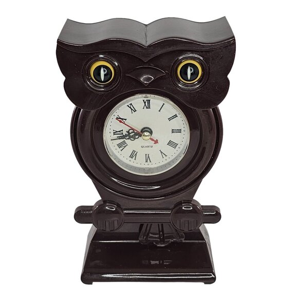 Vintage Owl Bird Clock With Moving Eyes An Tail TESTED WORKS!